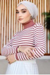  Çizgili Triko Bady Gül Kurusu 5087