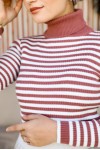  Çizgili Triko Bady Gül Kurusu 5087