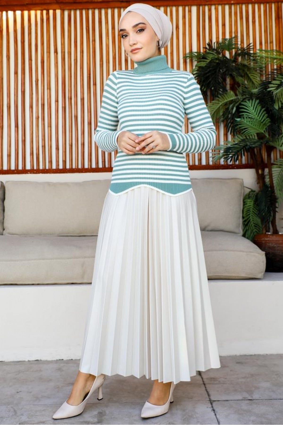 Çizgili Triko Bady Mint Yeşili 5087 Çizgili Triko Bady Mint Yeşili 5087
