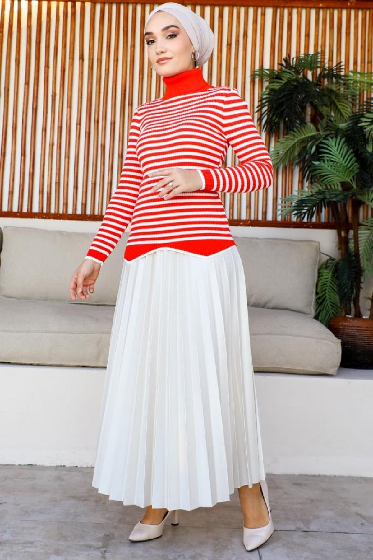 Çizgili Triko Bady Oranj 5087 Çizgili Triko Bady Oranj 5087