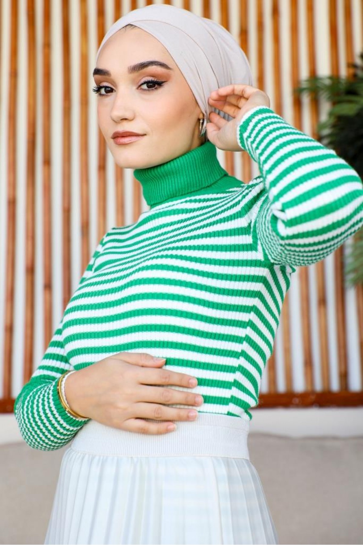 Çizgili Triko Bady Yeşil 5087 Çizgili Triko Bady Yeşil 5087