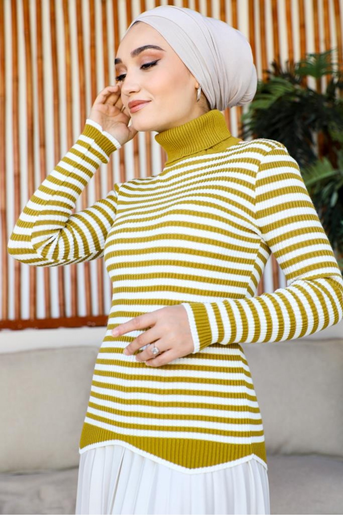 Çizgili Triko Bady Yağ Yeşili 5087 Çizgili Triko Bady Yağ Yeşili 5087