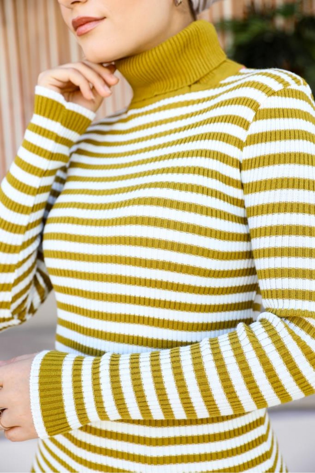 Çizgili Triko Bady Yağ Yeşili 5087 Çizgili Triko Bady Yağ Yeşili 5087