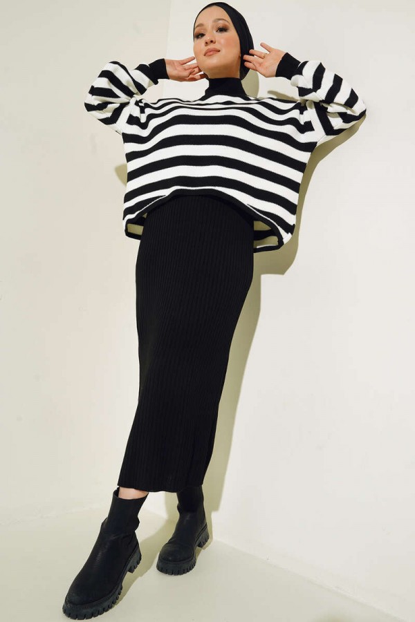  Balıkçı Yaka Jile  Triko Takım Siyah 5105