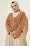 Düğmeli Taş Detaylı Triko Hırka Camel 7025 Düğmeli Taş Detaylı Triko Hırka Camel 7025