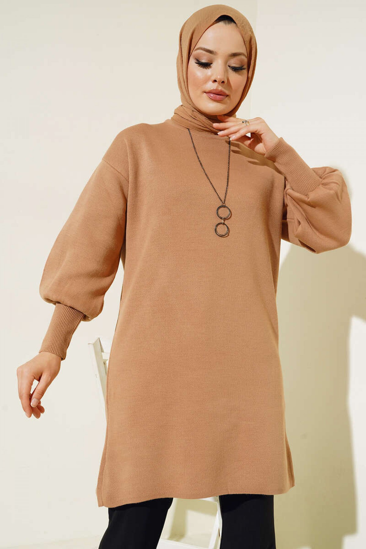Balon Kol Triko Tunik Camel 3005 Balon Kol Triko Tunik Camel 3005