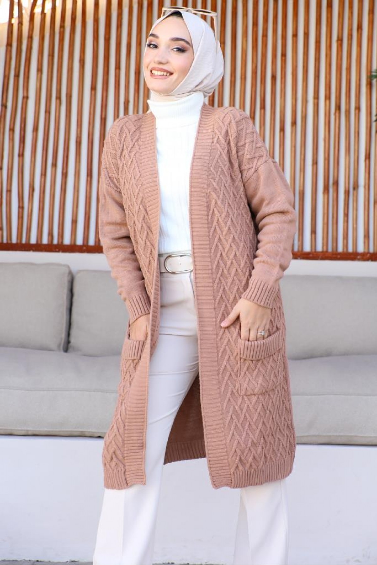 Uzun Cepli Triko Hırka Camel 4067 Uzun Cepli Triko Hırka Camel 4067