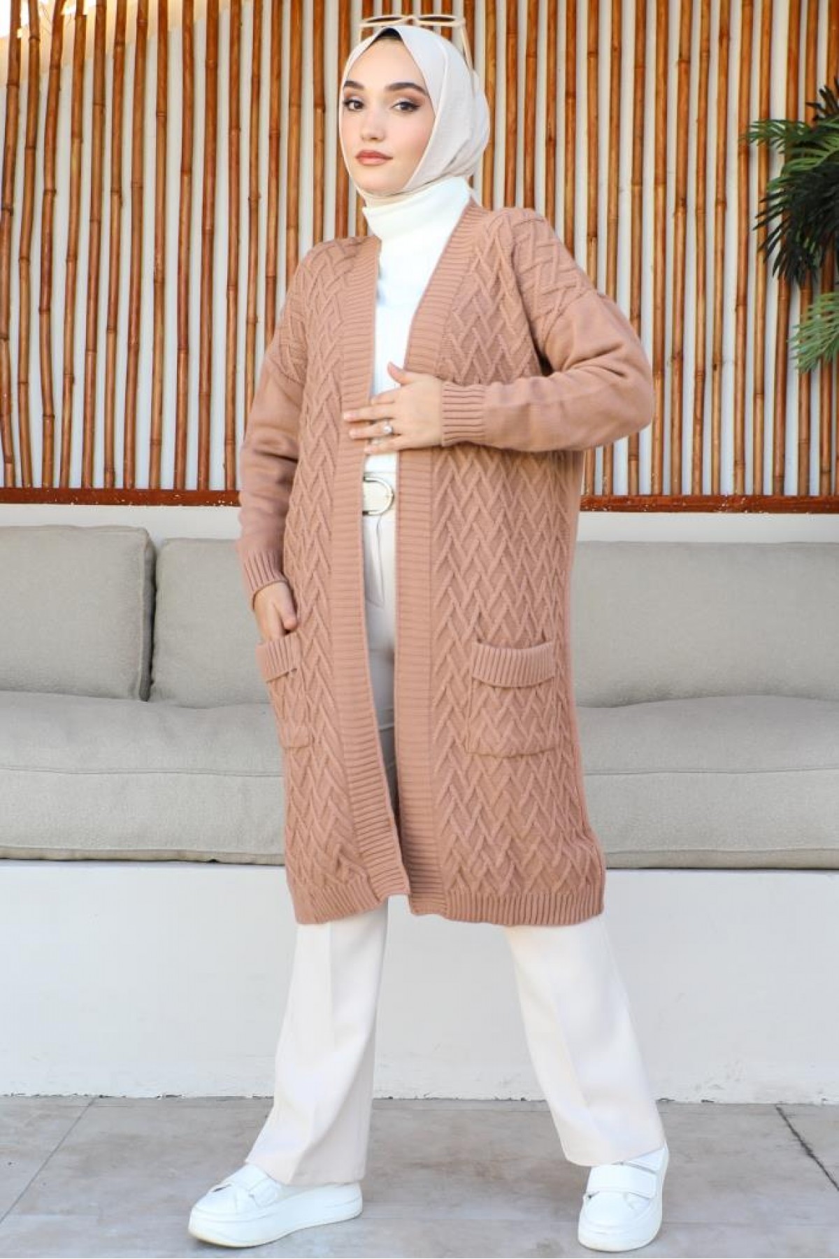 Uzun Cepli Triko Hırka Camel 4067 Uzun Cepli Triko Hırka Camel 4067