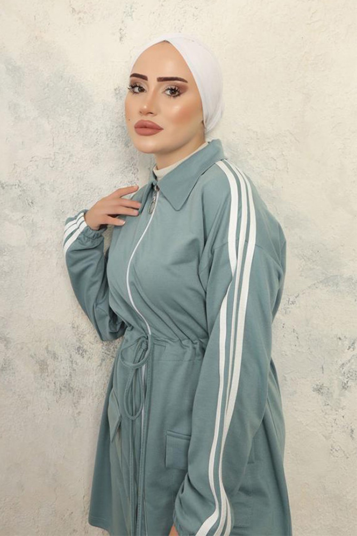 Şeritli Tesettür İkili Takım Mint Yeşili 3486 Şeritli Tesettür İkili Takım Mint Yeşili 3486