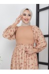 Bürümcük Baskılı Elbise Bej 4665 Bürümcük Baskılı Elbise Bej 4665