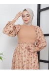 Bürümcük Baskılı Elbise Bej 4665 Bürümcük Baskılı Elbise Bej 4665