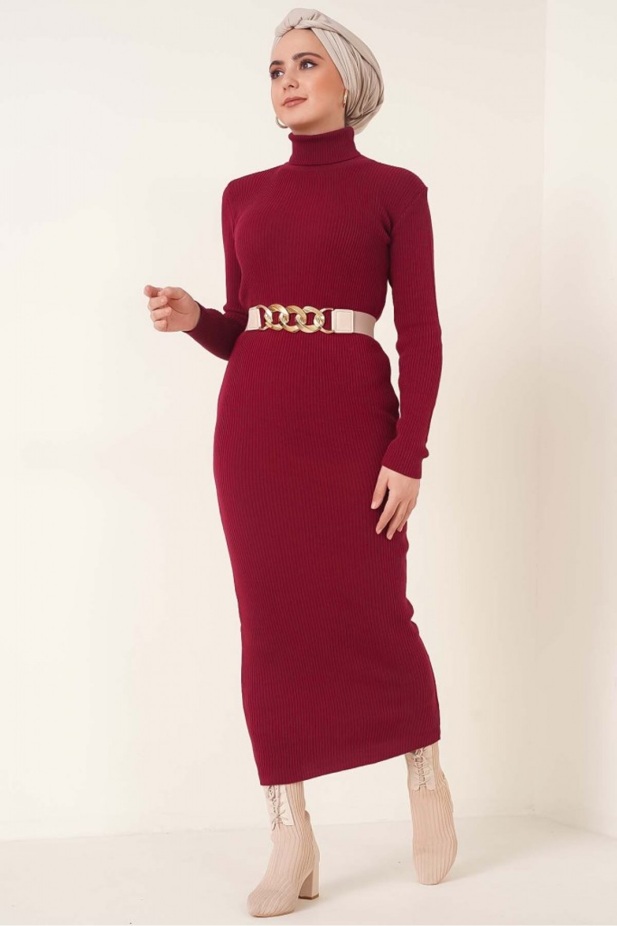 Fitilli Uzun Triko Elbise Bordo 23100 Fitilli Uzun Triko Elbise Bordo 23100