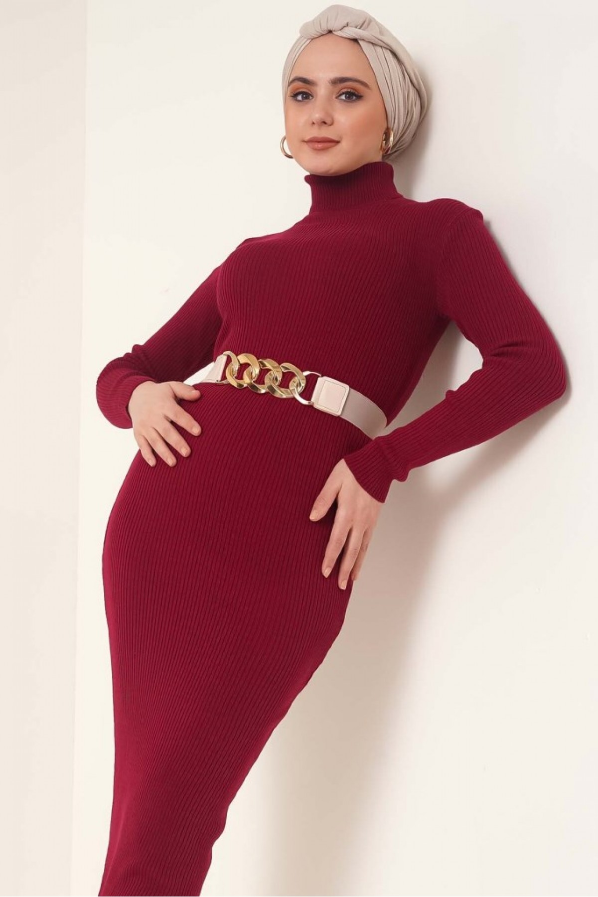 Fitilli Uzun Triko Elbise Bordo 23100 Fitilli Uzun Triko Elbise Bordo 23100