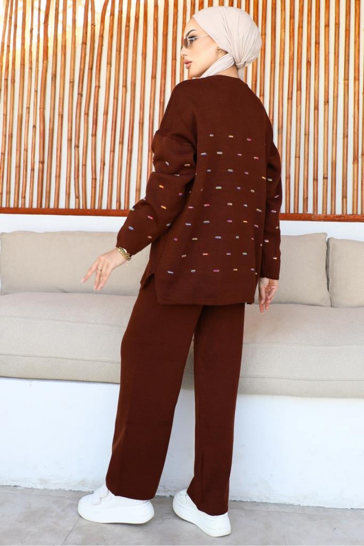 Gofralı Triko Takım Kahverengi 23006 Gofralı Triko Takım Kahverengi 23006