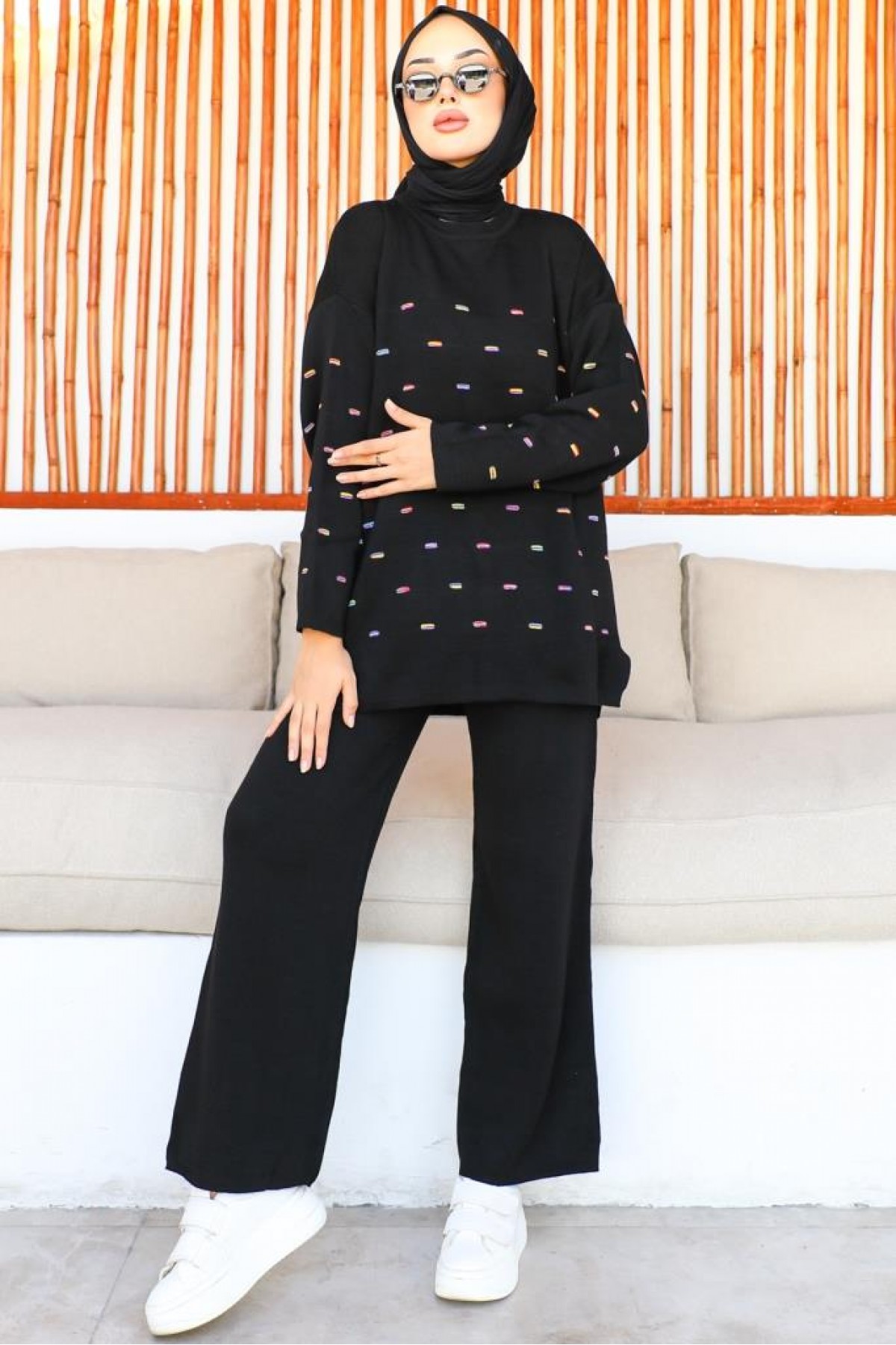 Gofralı Triko Takım Siyah 23006 Gofralı Triko Takım Siyah 23006