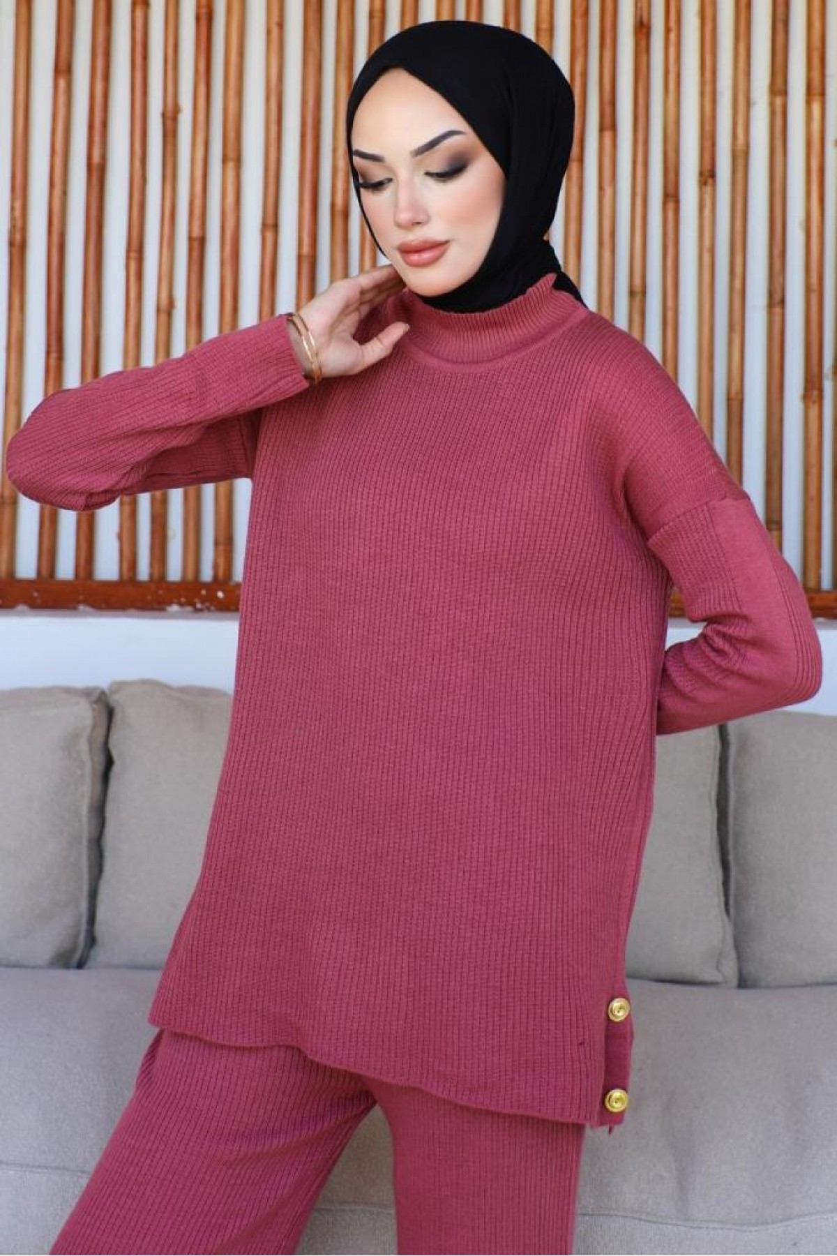 Fitilli Düğmeli Takım Gül Kurusu 23007 Fitilli Düğmeli Takım Gül Kurusu 23007