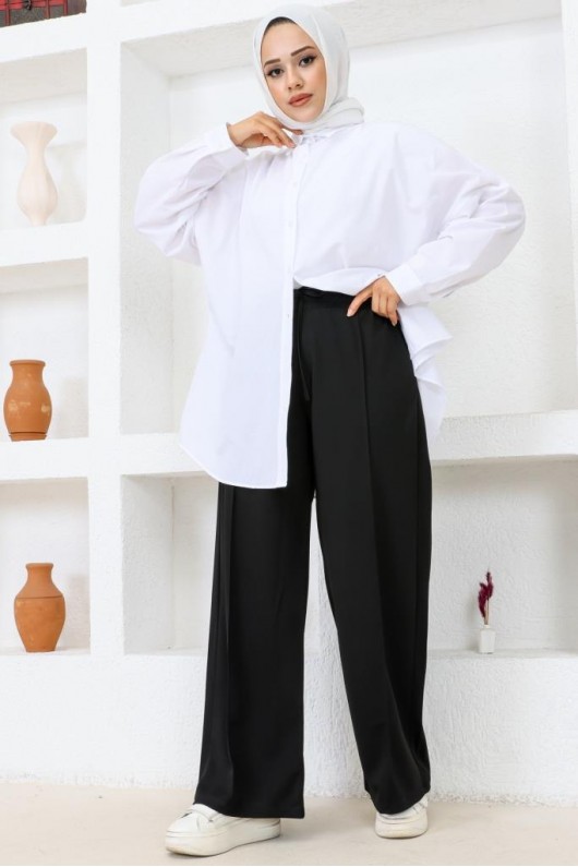  Belli Lastikli Rahat Kesim Salaş Pantalon Siyah 3042-1