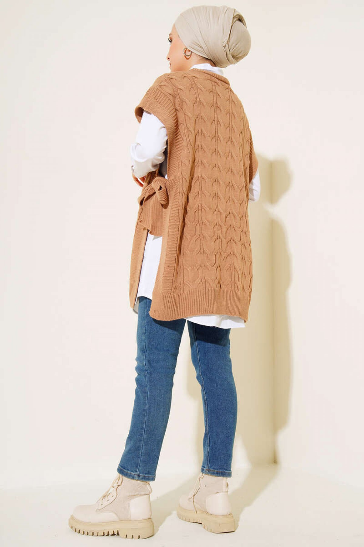 Yandan Kuşak Bağlamalı Süveter Camel 11024 Yandan Kuşak Bağlamalı Süveter Camel 11024