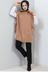 Boğazı Fermuar Detaylı Yandan Bağlamalı Süveter Camel 11025 Boğazı Fermuar Detaylı Yandan Bağlamalı Süveter Camel 11025