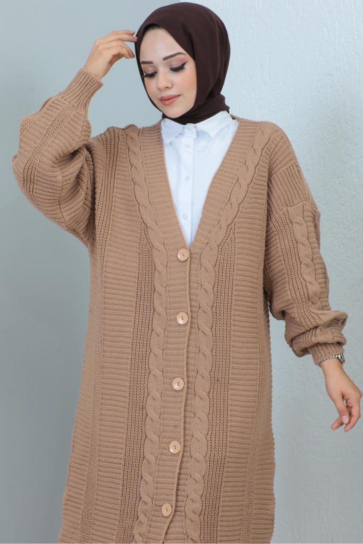 Düğmeli Uzun Triko Hırka Camel 367 Düğmeli Uzun Triko Hırka Camel 367