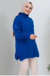 Kolları Detaylı Yarım Balıkçı Yaka Triko Kazak Saks Mavisi 3008 Kolları Detaylı Yarım Balıkçı Yaka Triko Kazak Saks Mavisi 3008