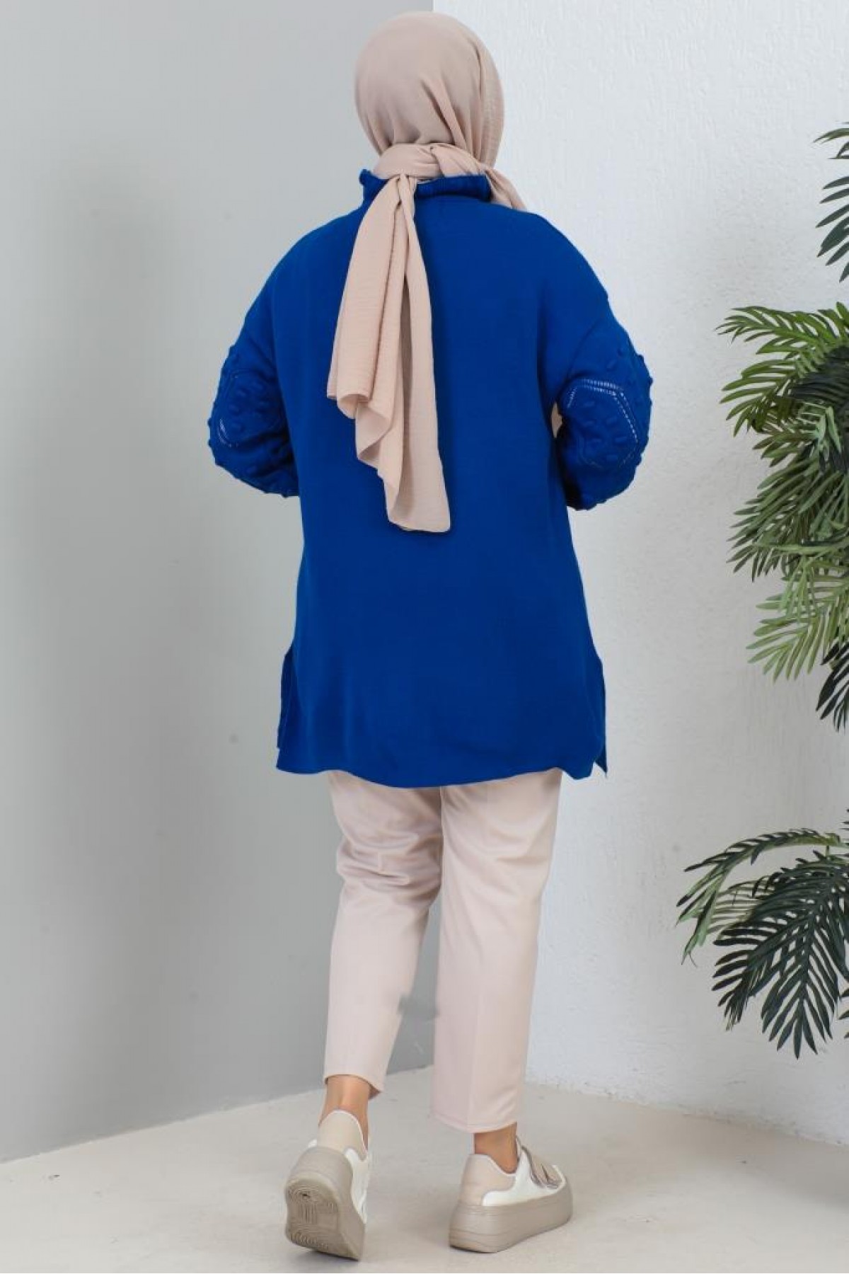 Kolları Detaylı Yarım Balıkçı Yaka Triko Kazak Saks Mavisi 3008 Kolları Detaylı Yarım Balıkçı Yaka Triko Kazak Saks Mavisi 3008