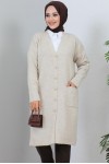 Uzun Triko Hırka Taş Rengi 2446 Uzun Triko Hırka Taş Rengi 2446