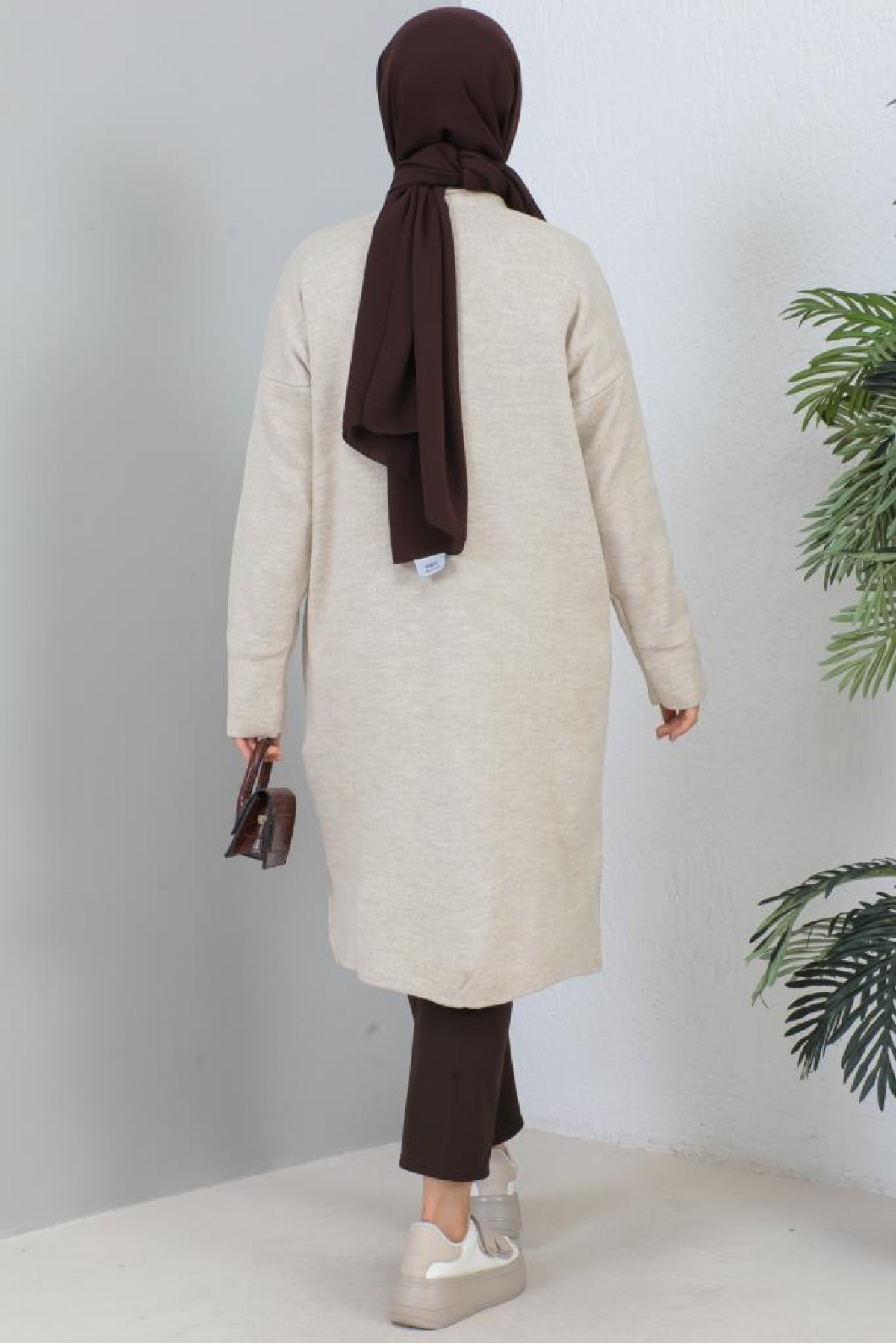 Uzun Triko Hırka Taş Rengi 2446 Uzun Triko Hırka Taş Rengi 2446