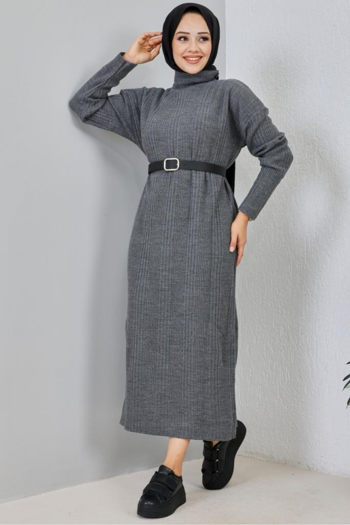 Fitilli Triko Elbise Antrasit 2455 Fitilli Triko Elbise Antrasit 2455