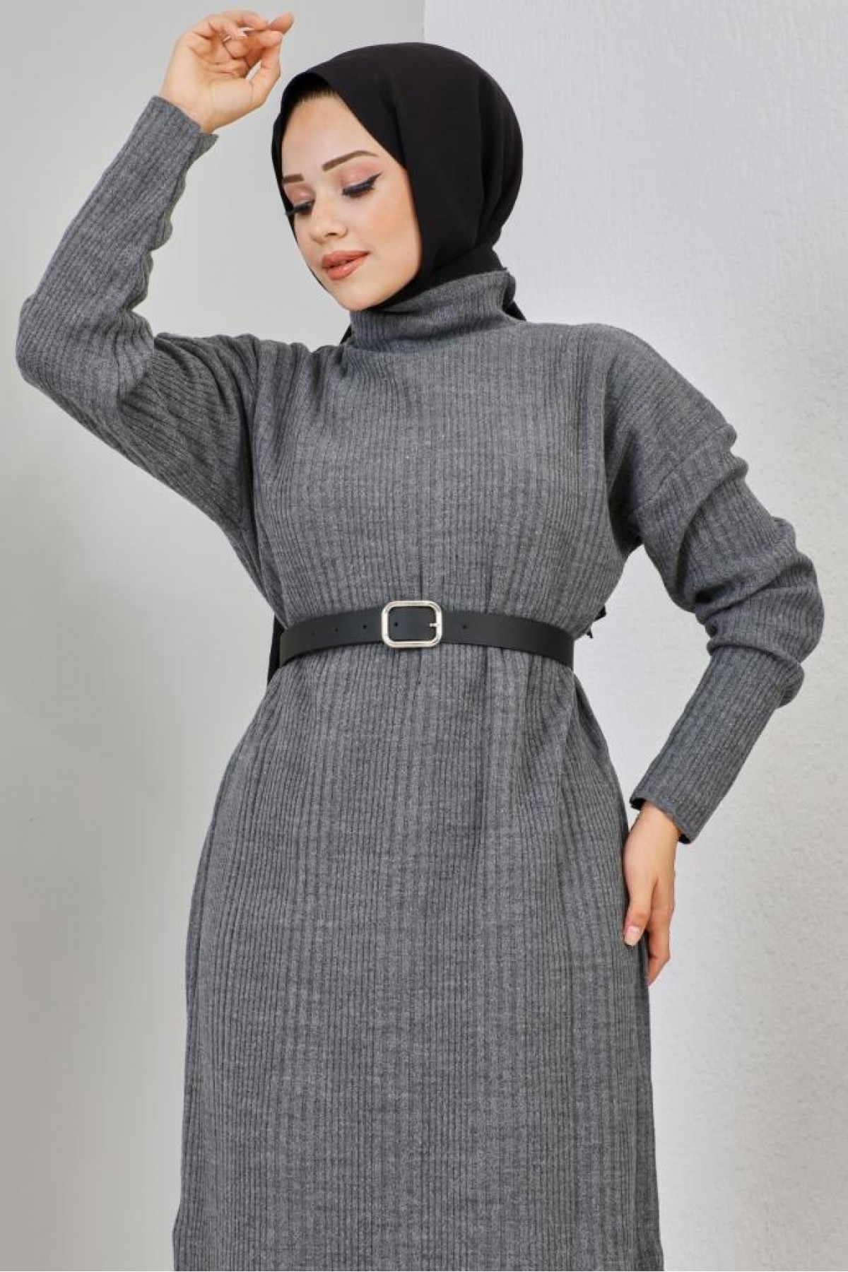 Fitilli Triko Elbise Antrasit 2455 Fitilli Triko Elbise Antrasit 2455
