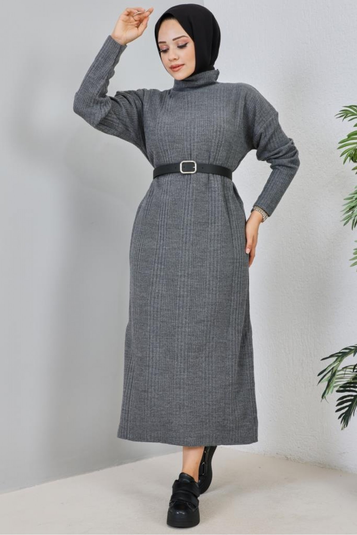 Fitilli Triko Elbise Antrasit 2455 Fitilli Triko Elbise Antrasit 2455