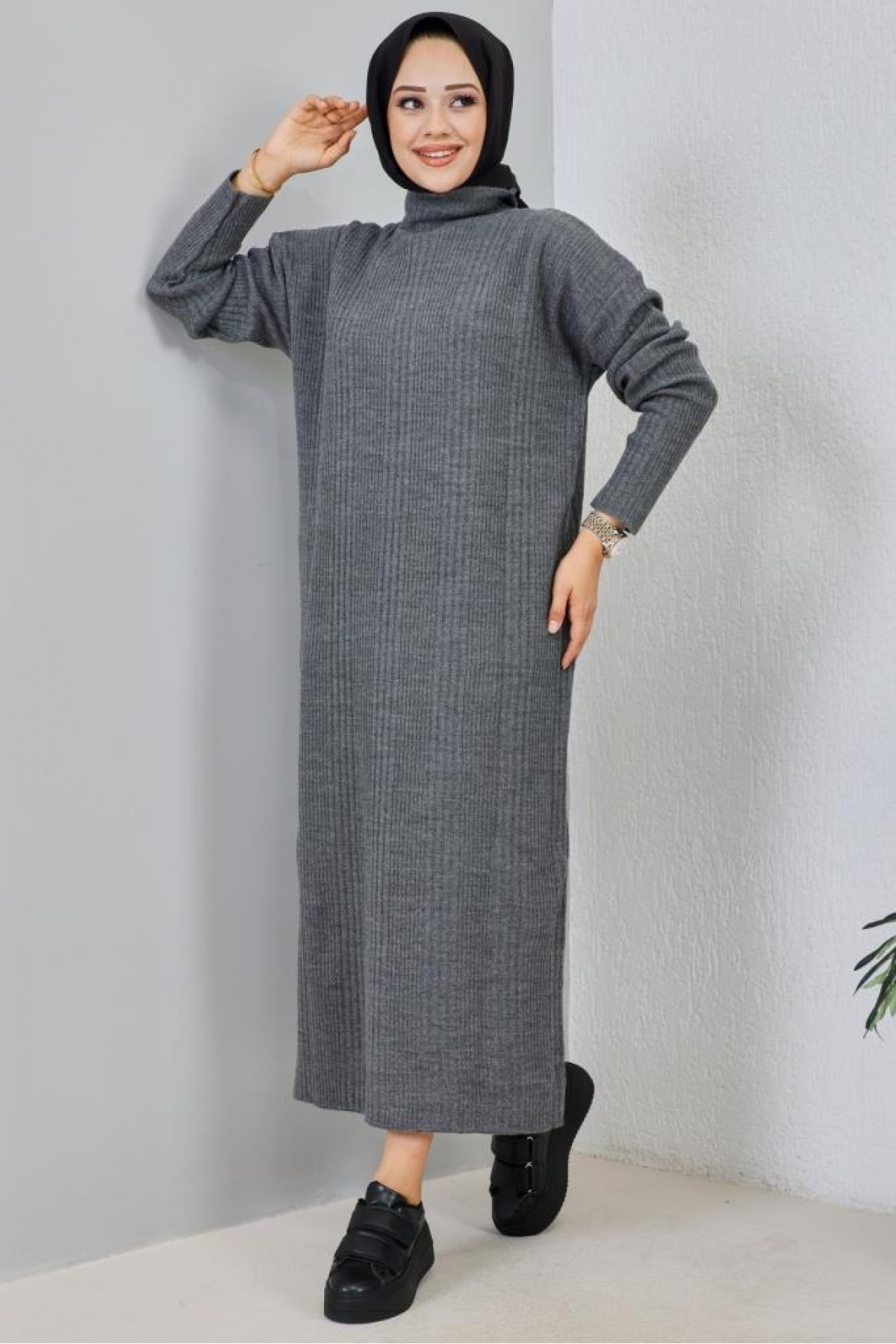 Fitilli Triko Elbise Antrasit 2455 Fitilli Triko Elbise Antrasit 2455