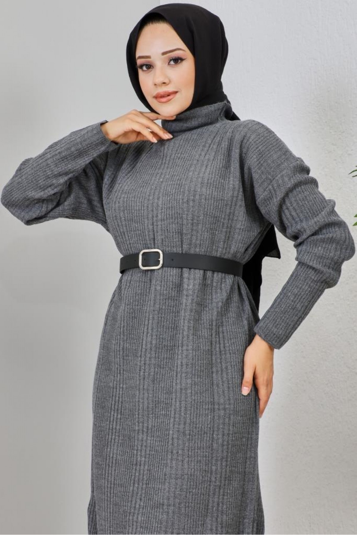 Fitilli Triko Elbise Antrasit 2455 Fitilli Triko Elbise Antrasit 2455