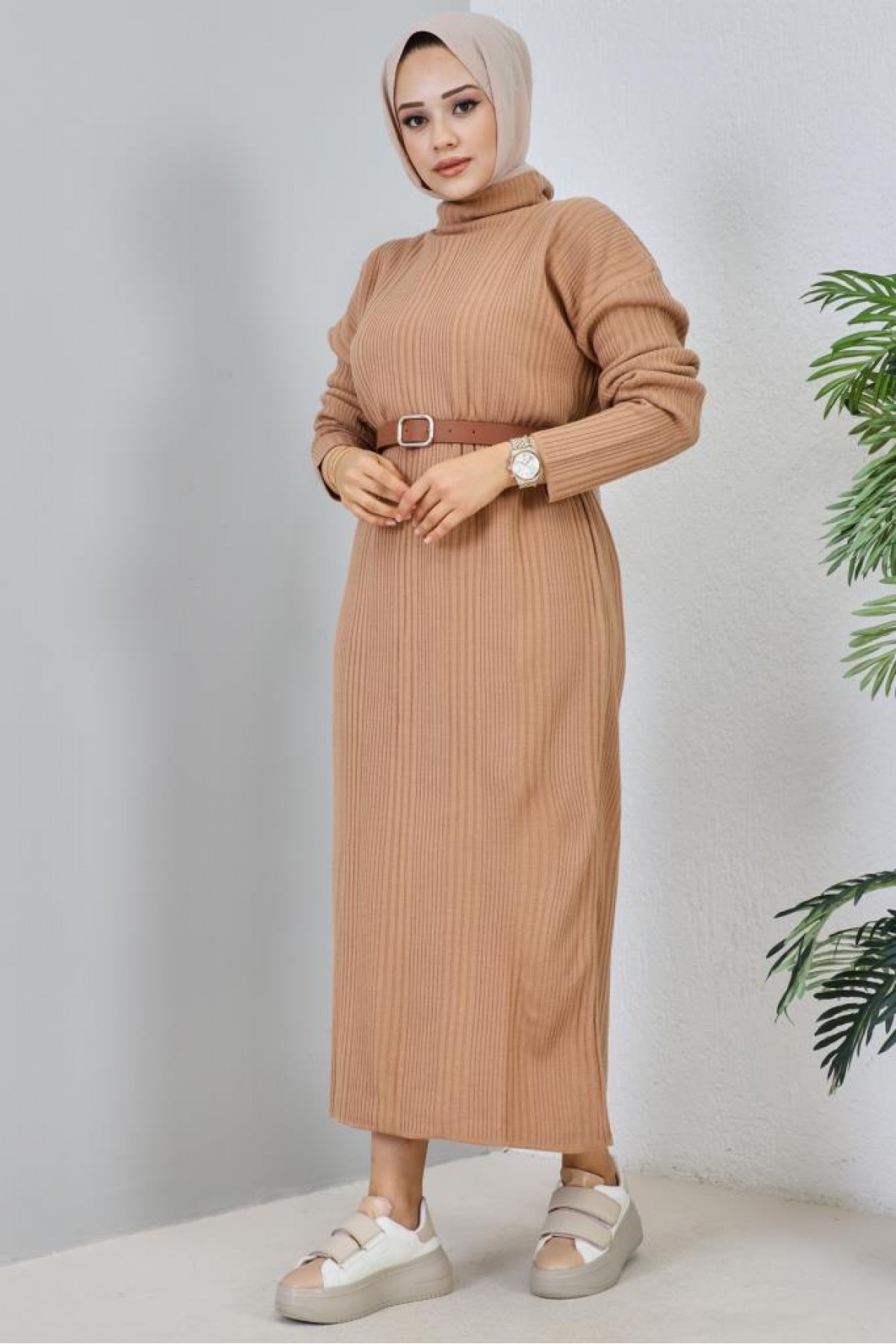 Fitilli Triko Elbise Camel 2455 Fitilli Triko Elbise Camel 2455