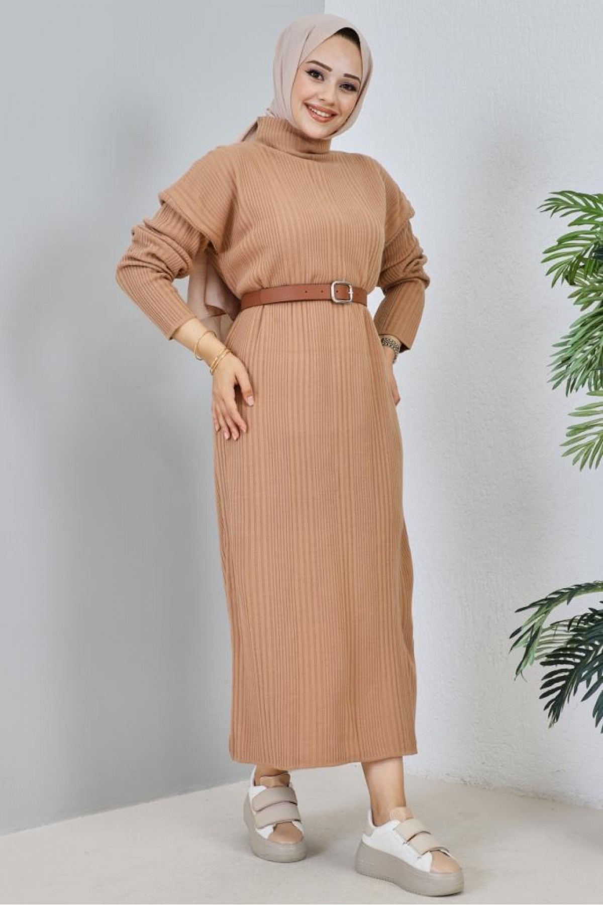 Fitilli Triko Elbise Camel 2455 Fitilli Triko Elbise Camel 2455