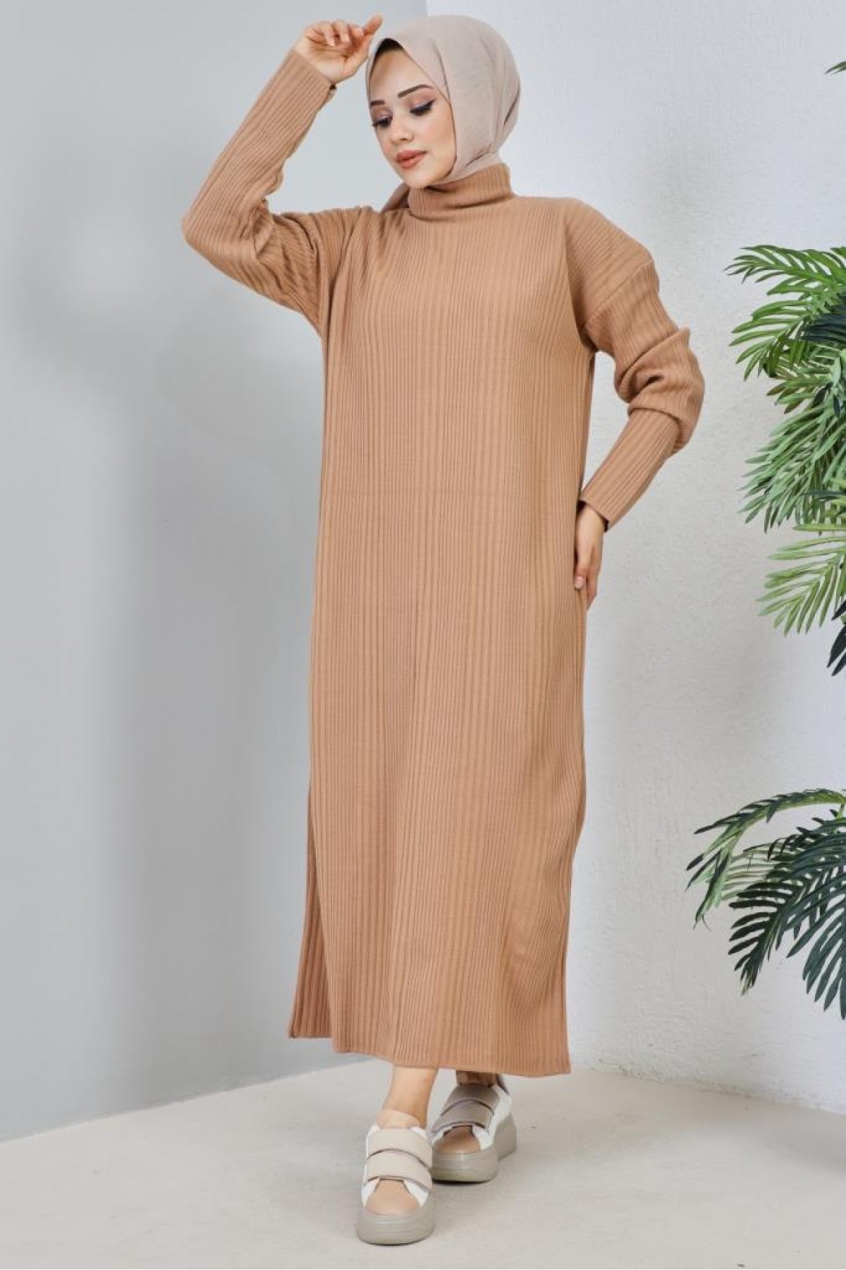 Fitilli Triko Elbise Camel 2455 Fitilli Triko Elbise Camel 2455