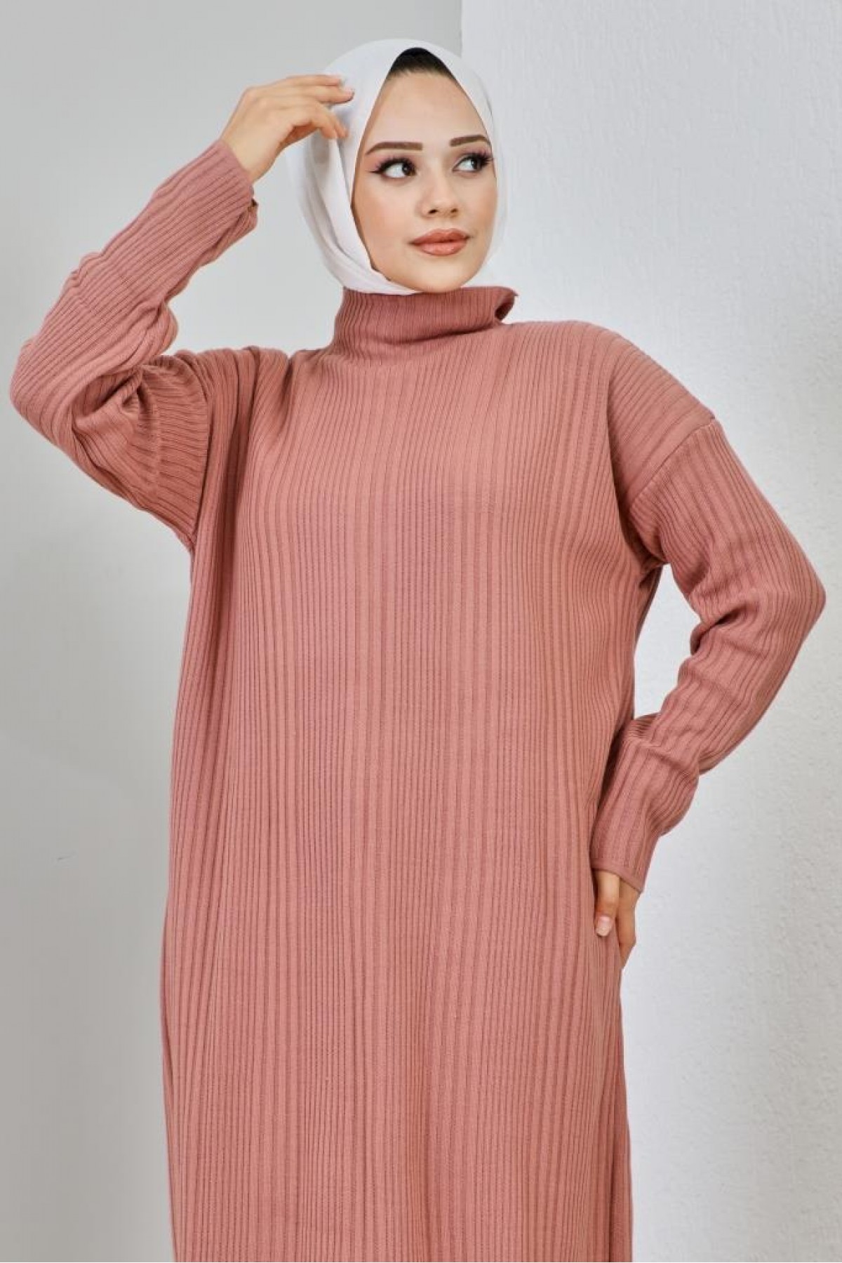  Fitilli Triko Elbise Gül Kurusu 2455
