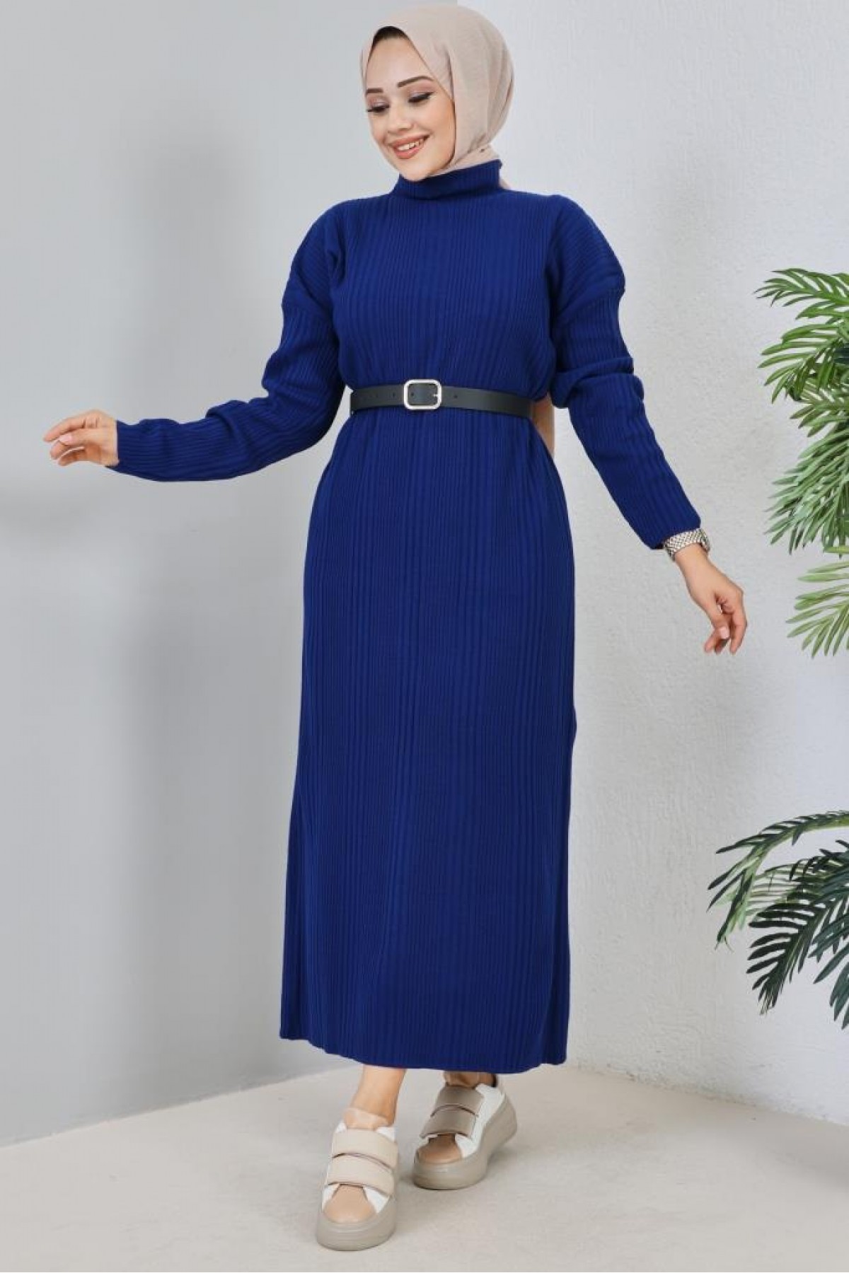 Fitilli Triko Elbise İndigo 2455 Fitilli Triko Elbise İndigo 2455