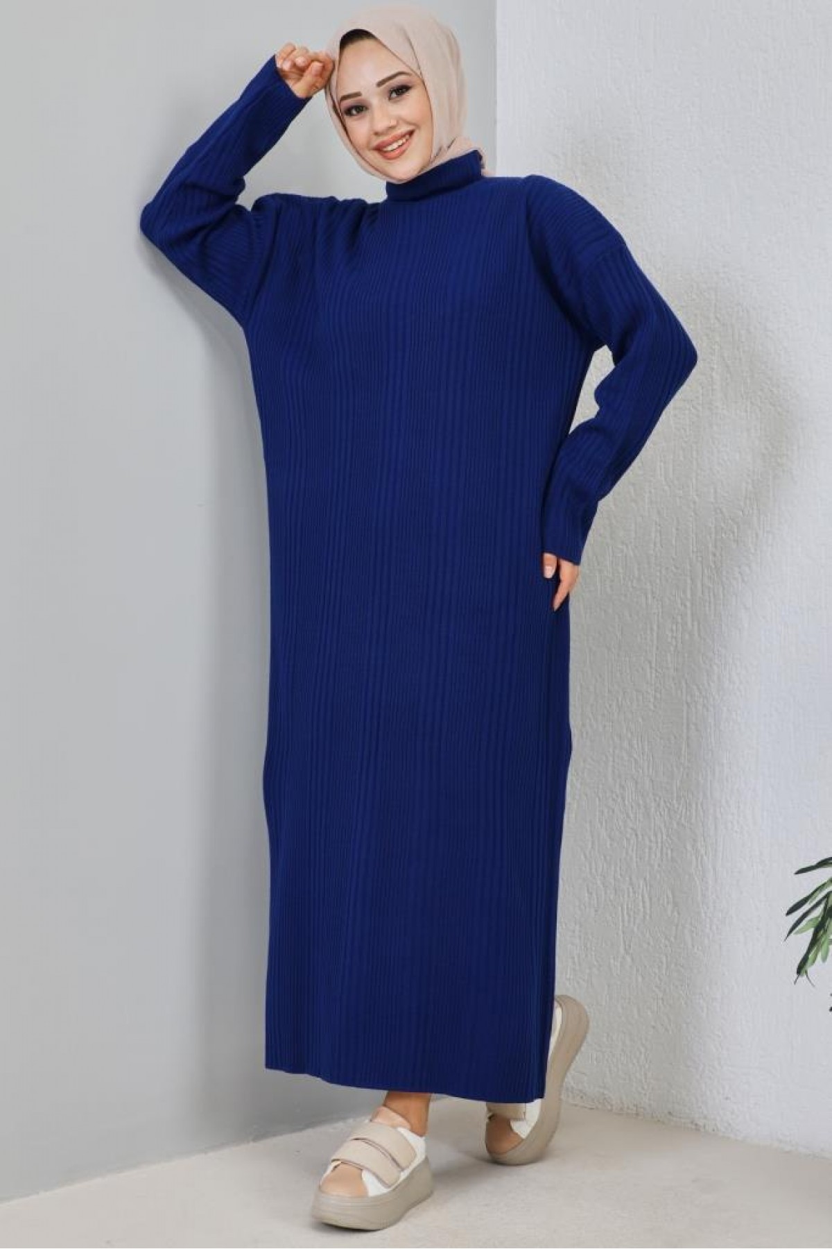 Fitilli Triko Elbise İndigo 2455 Fitilli Triko Elbise İndigo 2455