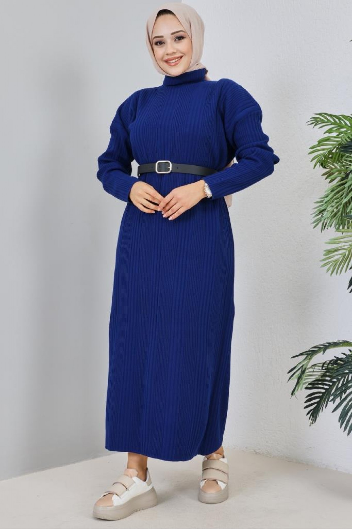 Fitilli Triko Elbise İndigo 2455 Fitilli Triko Elbise İndigo 2455