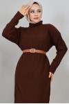  Fitilli Triko Elbise Kahverengi 2455