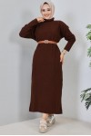  Fitilli Triko Elbise Kahverengi 2455