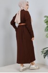  Fitilli Triko Elbise Kahverengi 2455