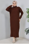  Fitilli Triko Elbise Kahverengi 2455