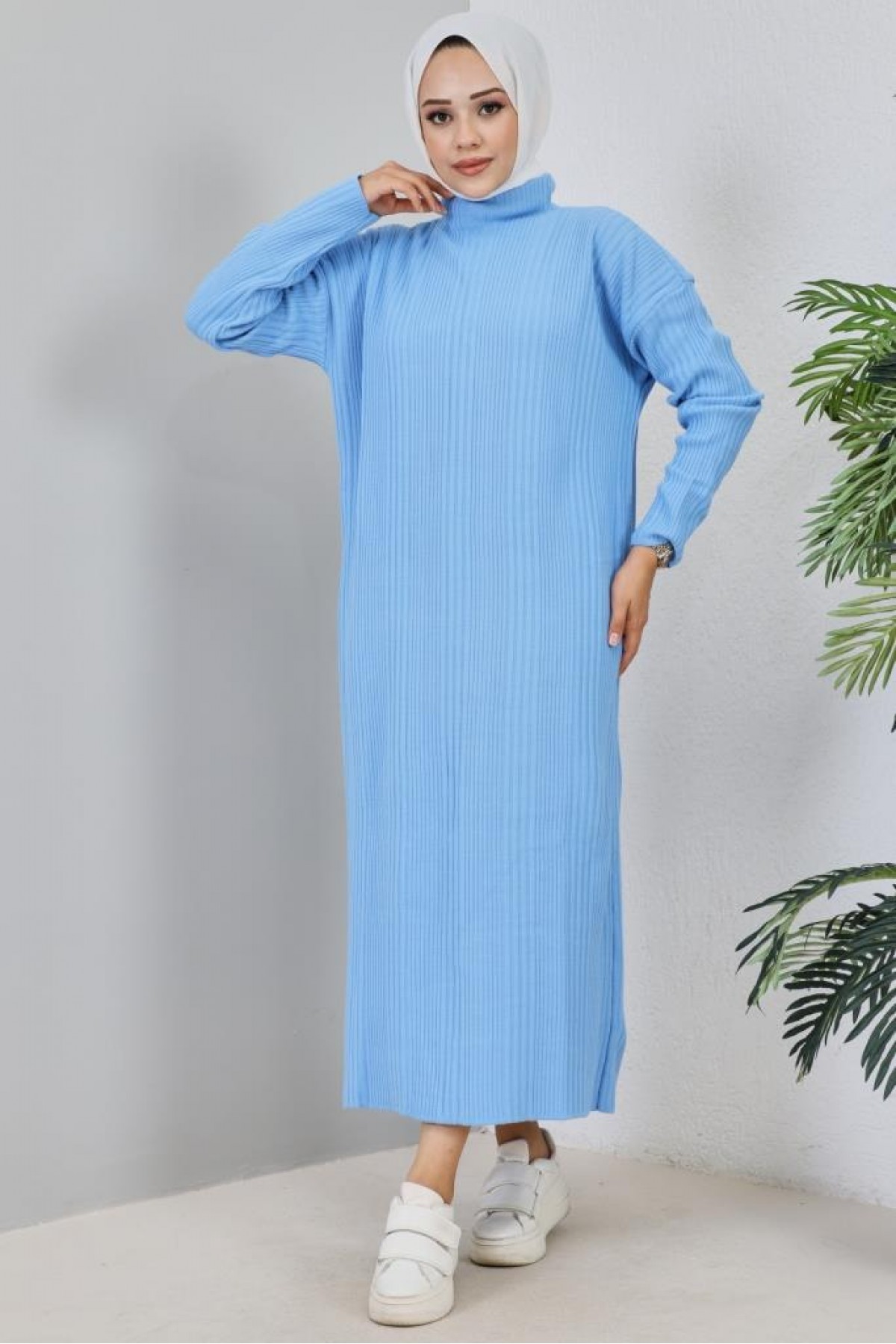 Fitilli Triko Elbise Mavi 2455 Fitilli Triko Elbise Mavi 2455