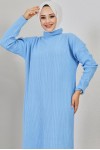 Fitilli Triko Elbise Mavi 2455 Fitilli Triko Elbise Mavi 2455