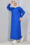 Fitilli Triko Elbise Saks Mavisi 2455 Fitilli Triko Elbise Saks Mavisi 2455