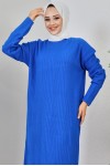 Fitilli Triko Elbise Saks Mavisi 2455 Fitilli Triko Elbise Saks Mavisi 2455