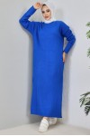 Fitilli Triko Elbise Saks Mavisi 2455 Fitilli Triko Elbise Saks Mavisi 2455