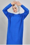 Fitilli Triko Elbise Saks Mavisi 2455 Fitilli Triko Elbise Saks Mavisi 2455